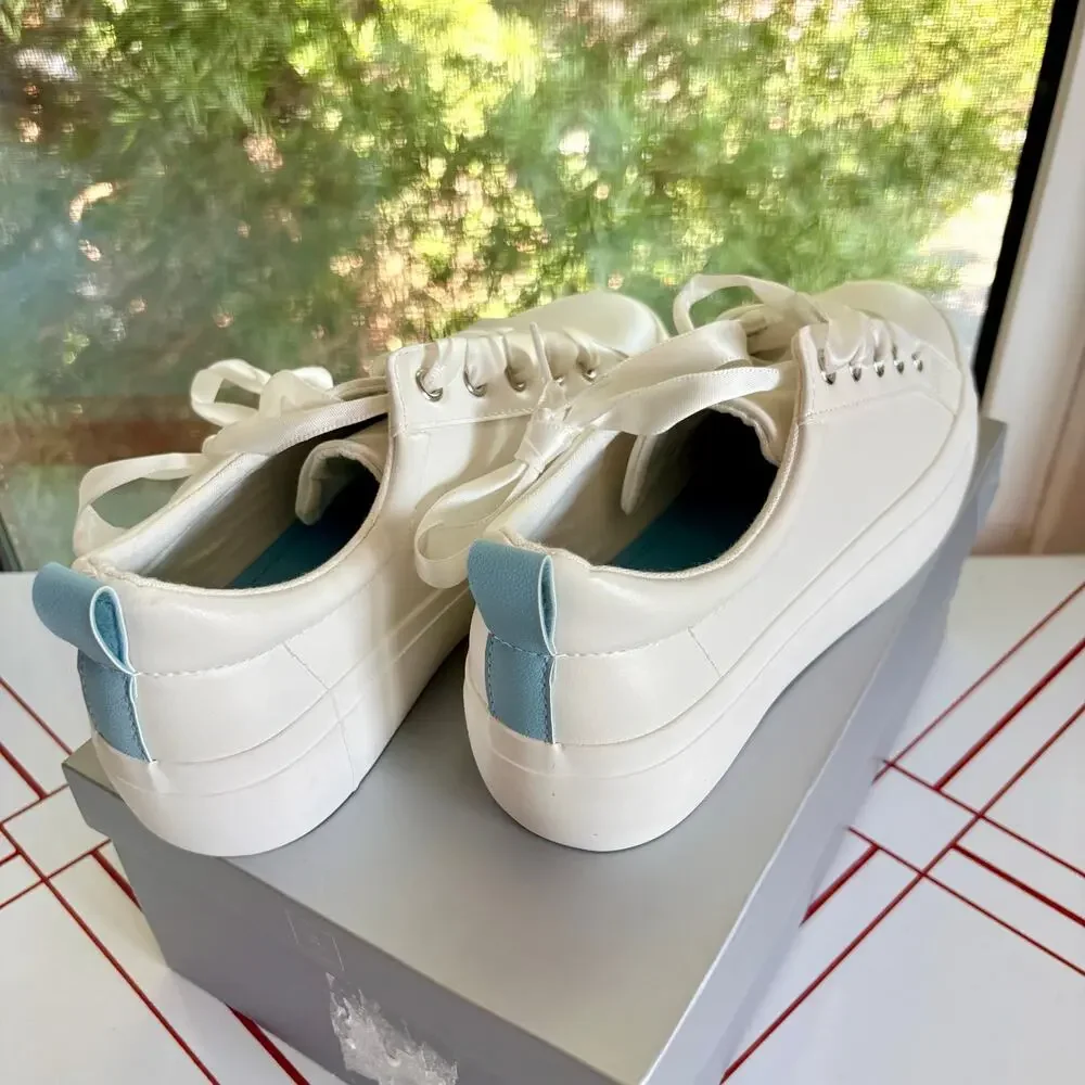 David’s Bridal White Platform Wedding Sneakers Size 8 Pearl Bow New in Box